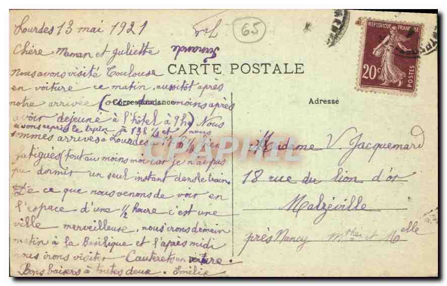 CPA Lourdes Vierge de l'Esplanade  — Verso