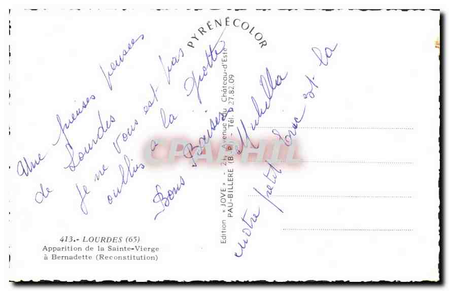 CPA Lourdes Apparition de la Sainte Vierge a Bernadette Reconstitution  — Verso
