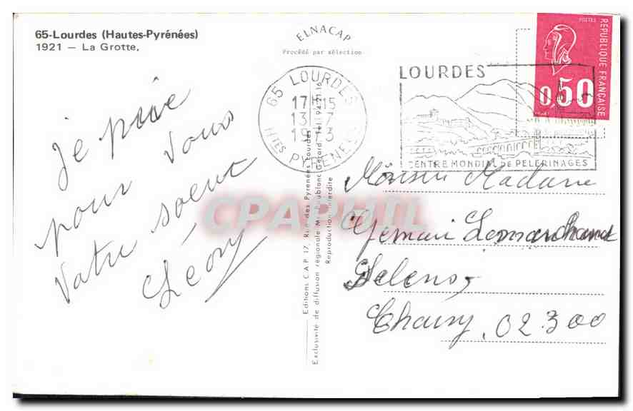 CPA Lourdes Hautes Pyrenees La Grotte  — Verso
