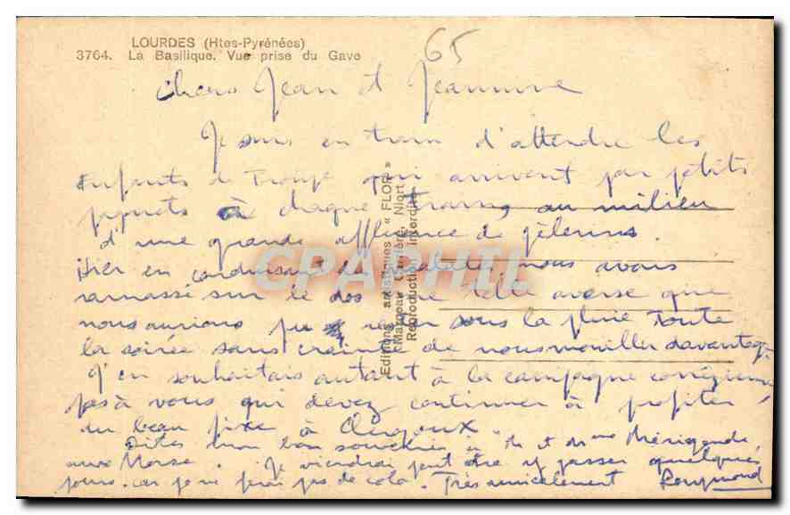 CPA Lourdes Htes Pyrenees La Basilique Vue prise du Gave  — Verso