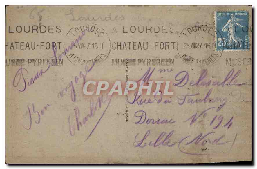 CPA Lourdes La Basilique et le Gave  — Verso