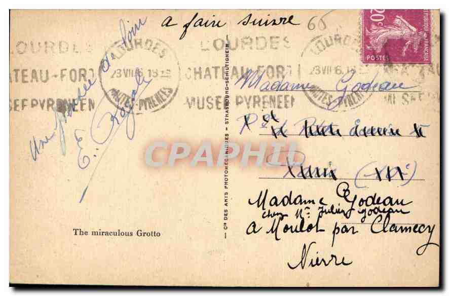 CPA Lourdes La Grotte miraculeuse  — Verso