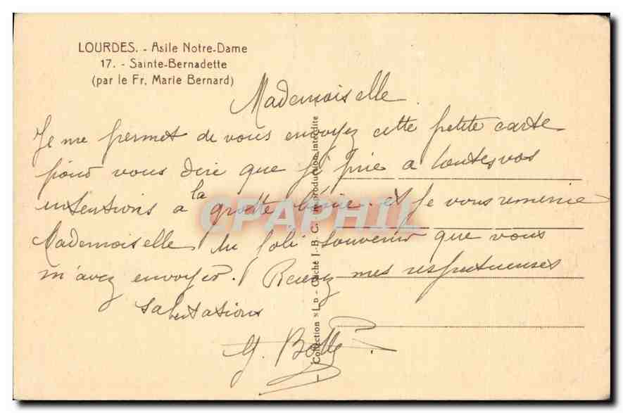 CPA Lourdes Asile Notre Dame Sainte Bernadette  — Verso