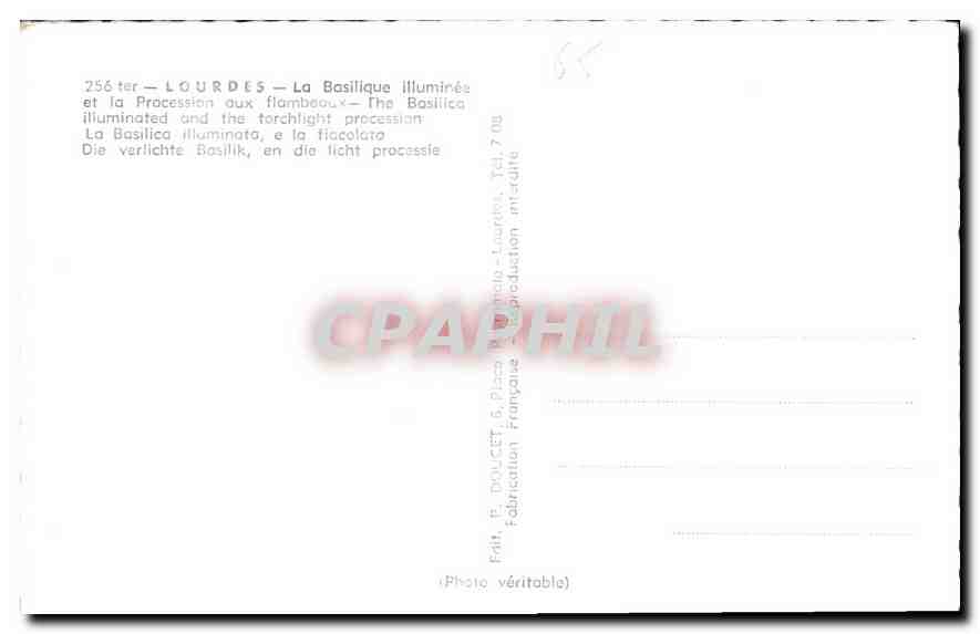 CPA Lourdes La Basilique Illuminees  — Verso