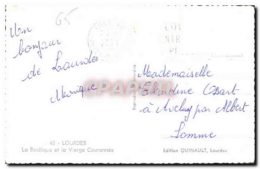 CPA Lourdes La Basilique et la Vierge Couronnee  — Verso