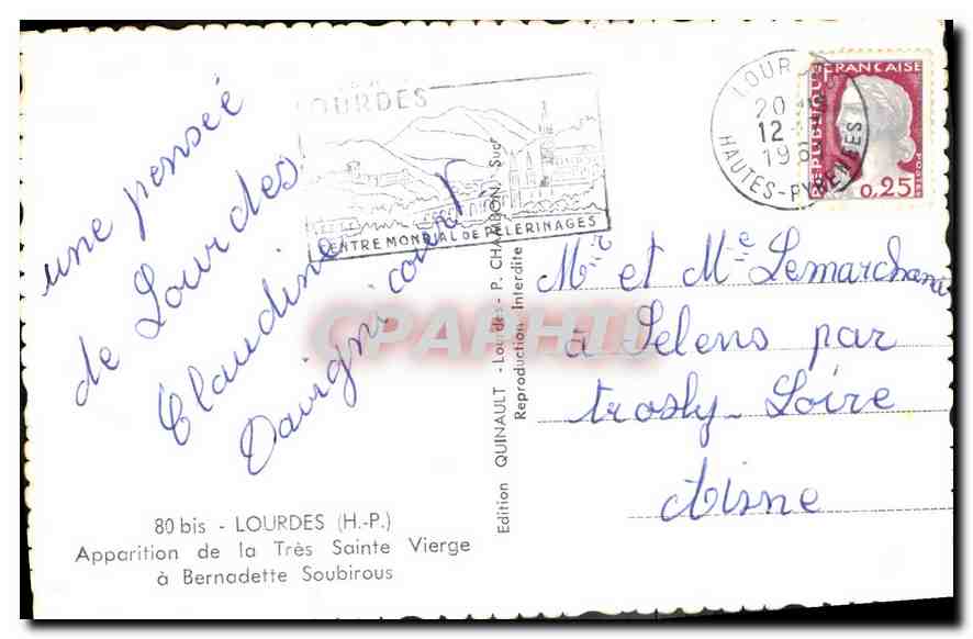 CPA Lourdes HP Apparition de la Tres Sainte Vierge a Bernadette Soubirous  — Verso
