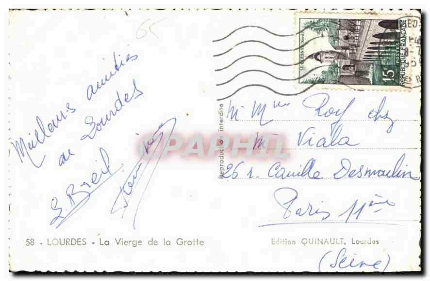 CPA Lourdes La Vierge de la Grotte  — Verso