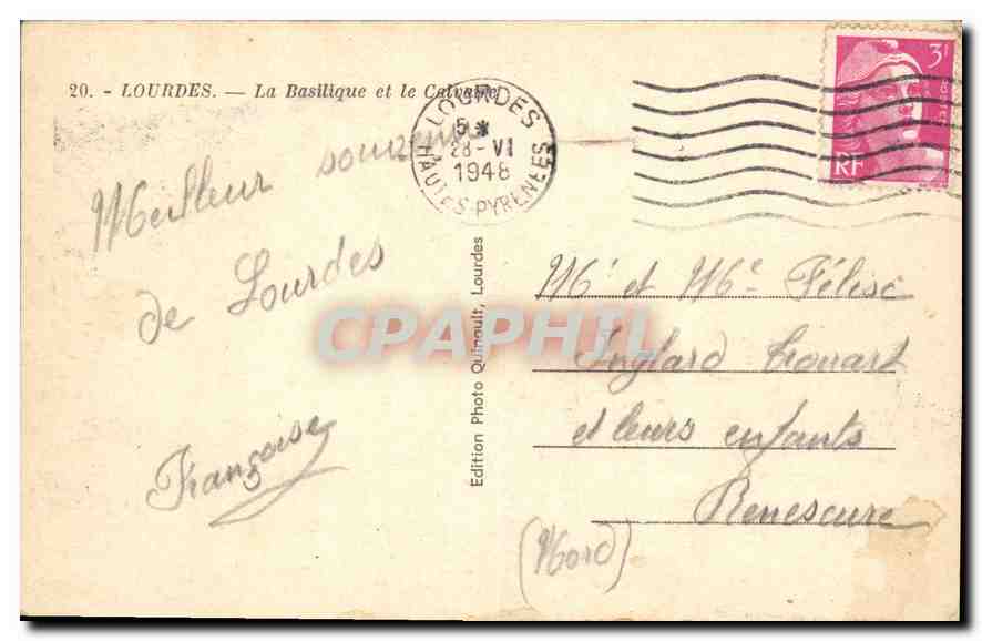 CPA Lourdes La Basilique et le Calvaire  — Verso