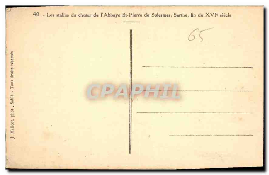 CPA Les stalles du choeur de l'Abbaye St Pierre de Solesmes  — Verso