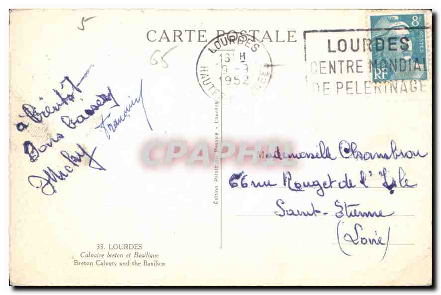 CPA Lourdes Calvaire breton et Basilique  — Verso
