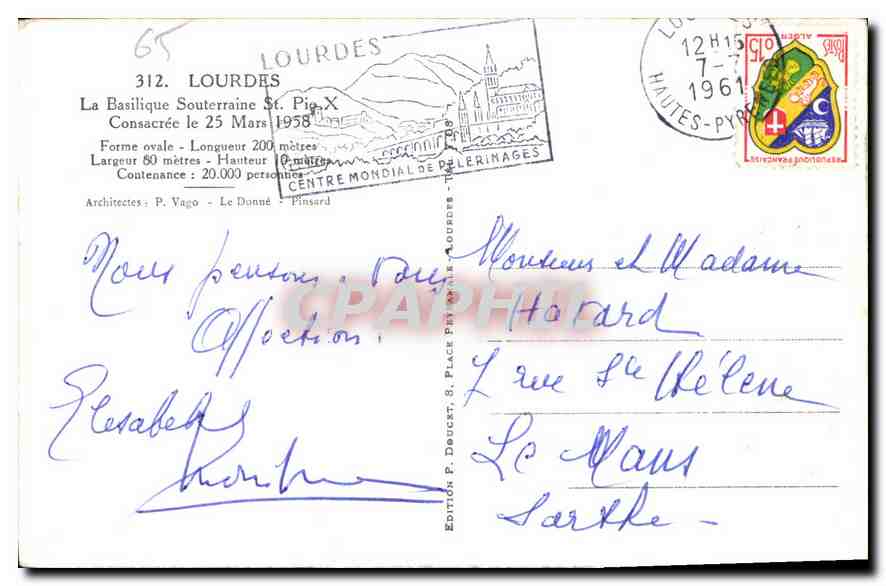 CPA Lourdes La Basilique Souterraine St Pie  — Verso
