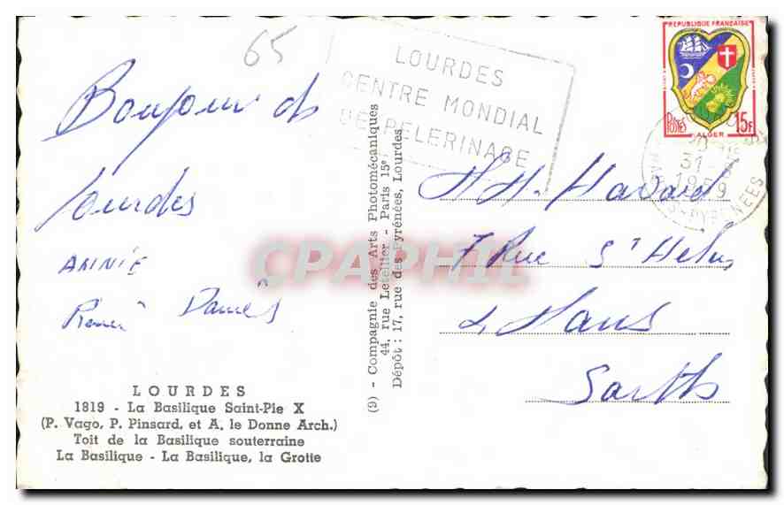 CPA Lourdes La Basilique Saint Pie X  — Rückseite