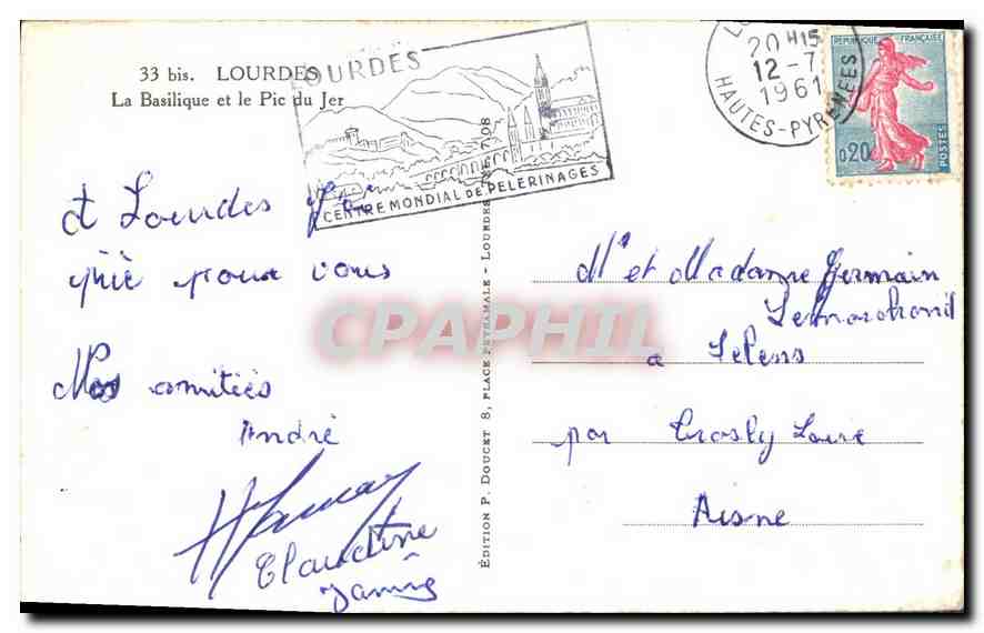 CPA Lourdes La Basilique et le Pic du Jer  — Verso
