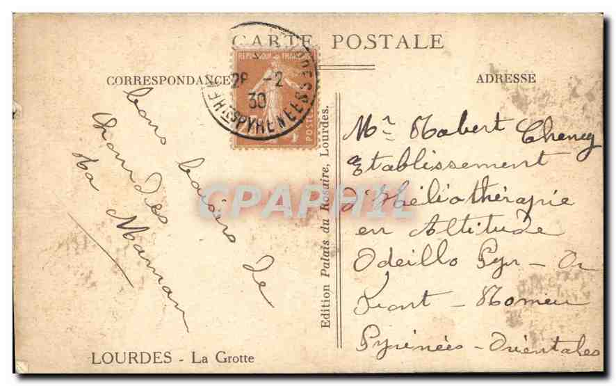CPA Lourdes La Grotte  — Verso