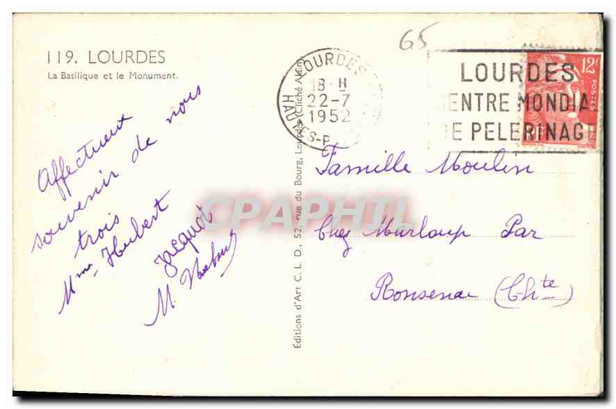 CPA Lourdes La Basilique et le Monument  — Verso