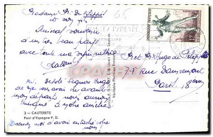 CPA Lourdes Pont d'Espagne  — Verso