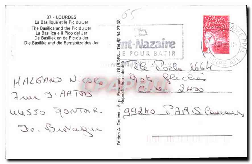 CPA Lourdes La Basilique et le Pic du Jer  — Verso