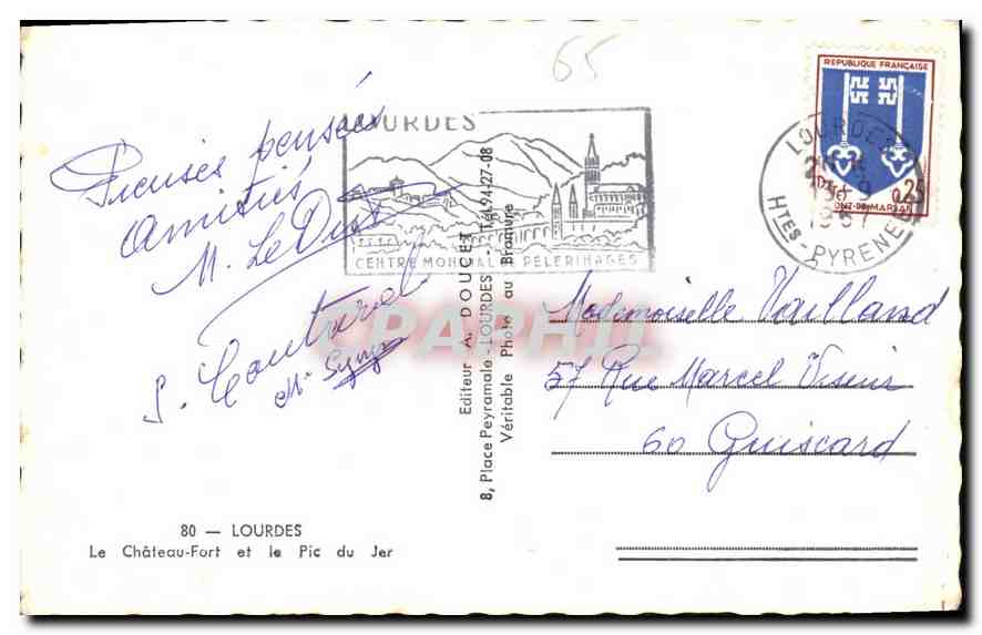 CPA Lourdes Le Chateau Fort et le Pic du Jer  — Verso