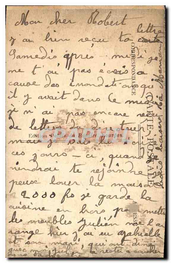 CPA Lourdes La Grotte  — Verso
