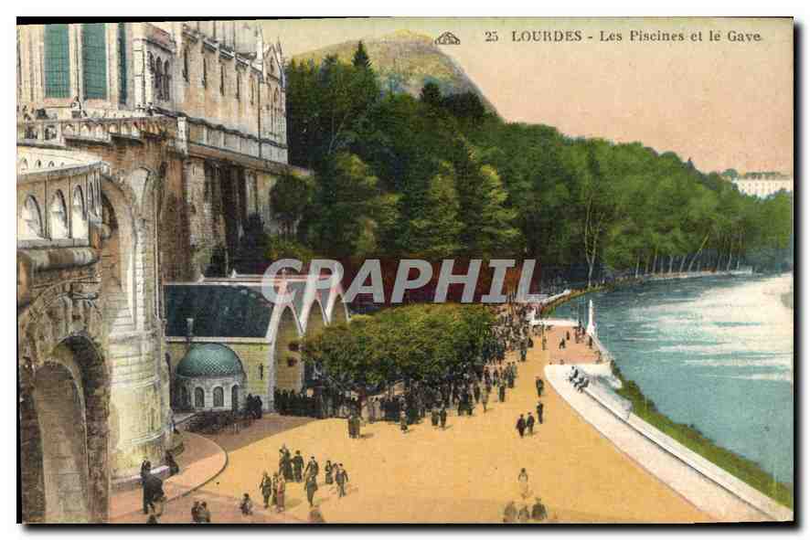 CPA Lourdes Les Piscines et le Gave 