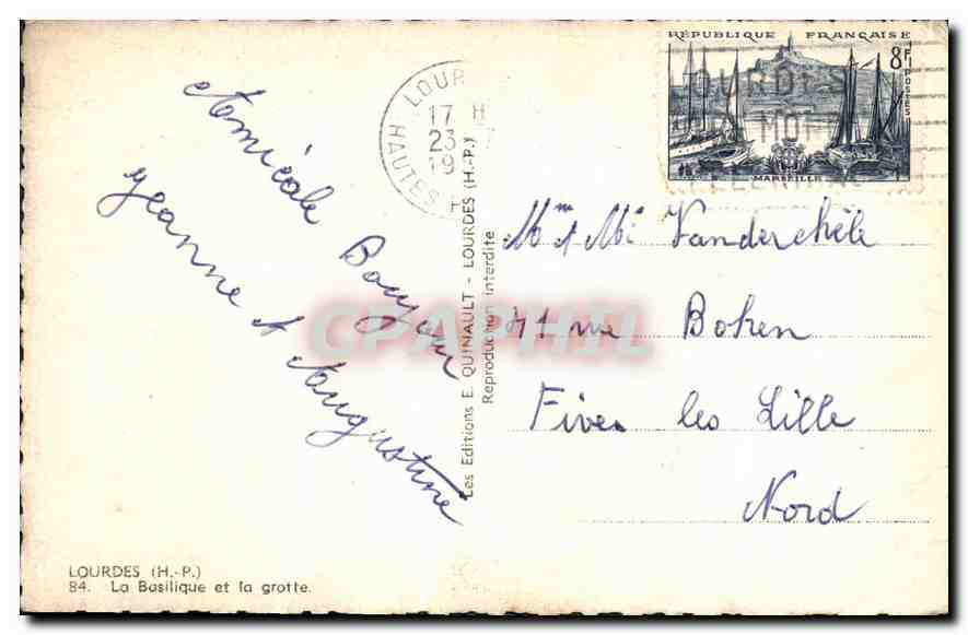 CPA Lourdes La Basilique et la Grotte  — Verso