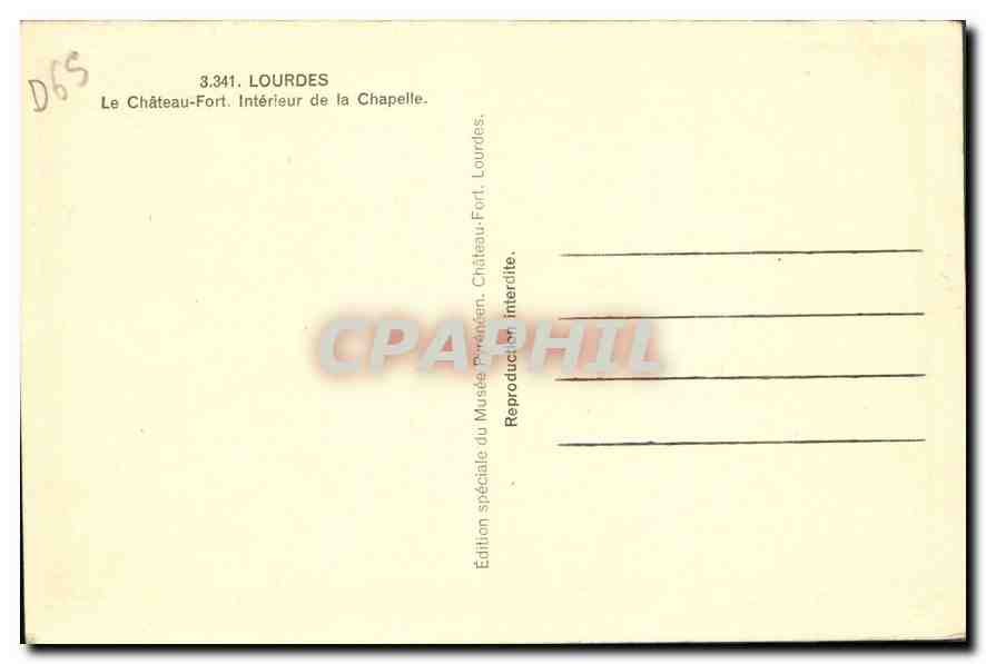 CPA Lourdes Le Chateau Fort Interieur de la Chapelle  — Verso