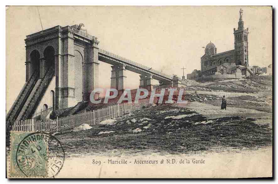 CPA Marseille Ascenseurs et ND de la Garde 