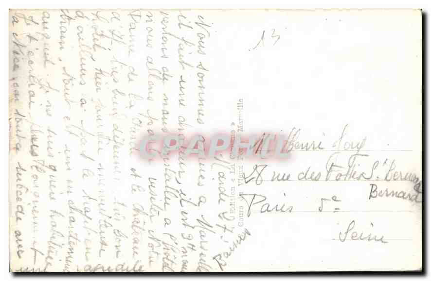 CPA Marseille La Corniche Le Prophete  — Verso