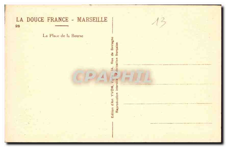 CPA Marseille La Place de la Bourse  — Rückseite