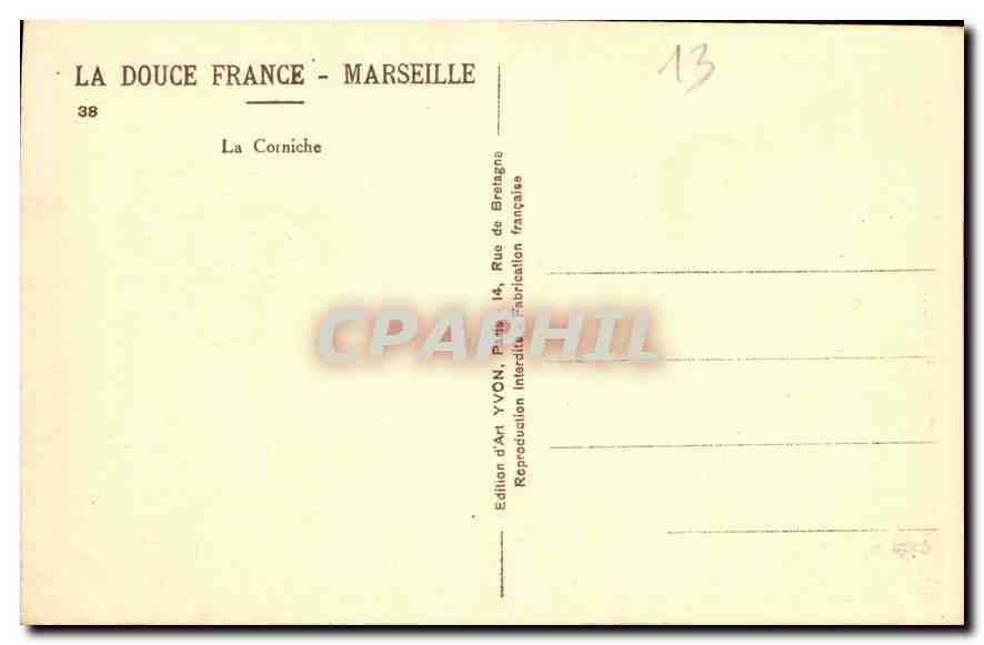 CPA Marseille La Corniche  — Verso