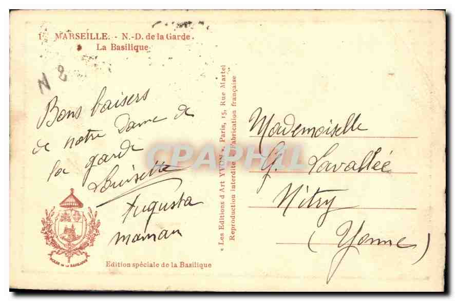 CPA Marseille ND de la Garde La Basilique  — Verso