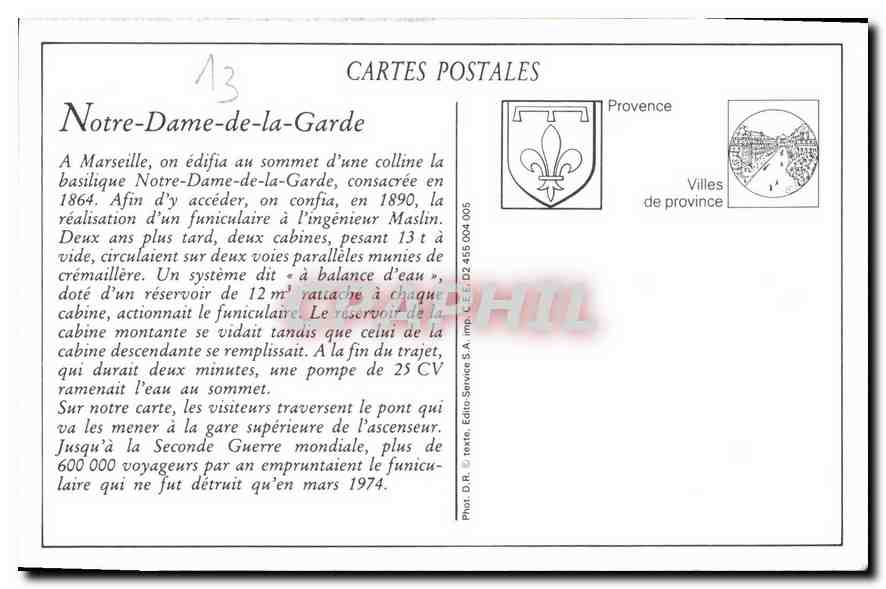 CPA Marseille Notre Dame de la Garde  — Verso