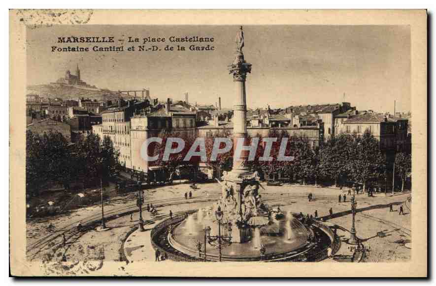 CPA Marseille La Place Castellane Fontaine Cantini et ND de la Garde 