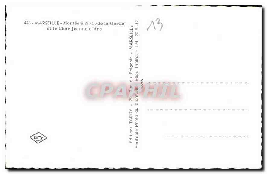 CPA Marseille Montee a ND de la Garde et le Char Jeanne d'Arc  — Verso