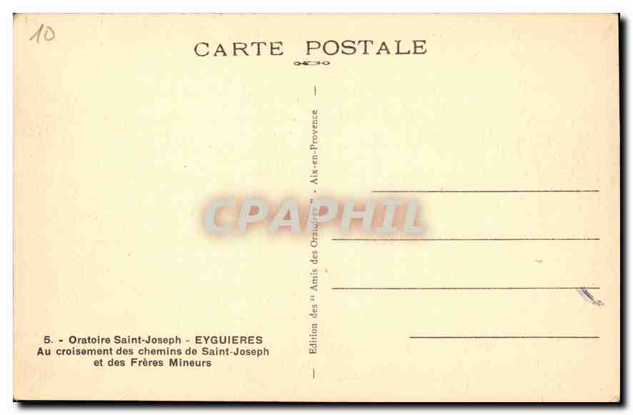CPA Oratoire Saint Joseph Eyguieres au croisement des chemins de Saint Joseph et des Freres Mineurs  — Rückseite