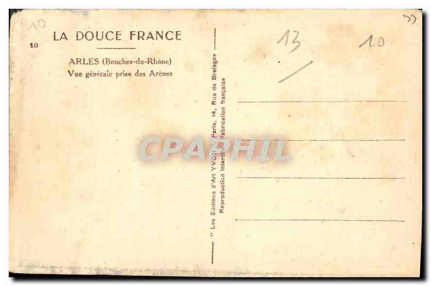 Arles — Vue générale prise des Arènes — Les Éditions d'Art Yvogin, Paris — Verso