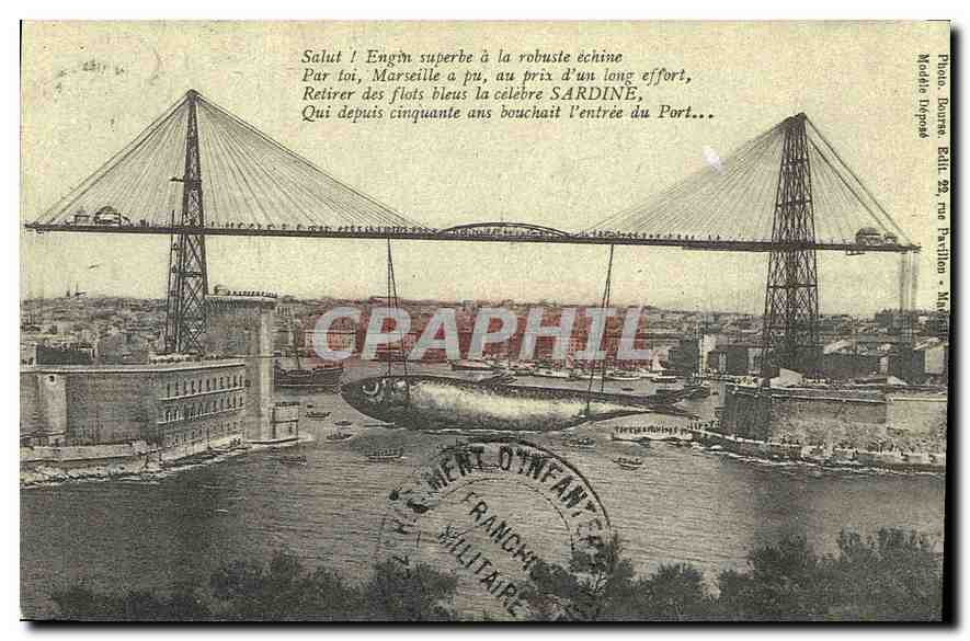 Marseille, pont transbordeur — architecture métallique — Photo Douvre, Éd. 22 rue Parillon, Marseille