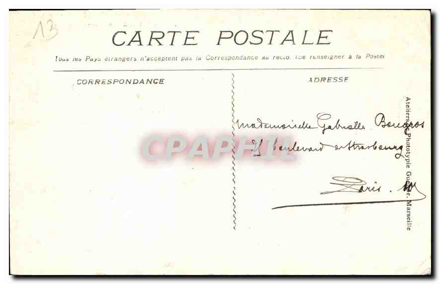 CPA Marseille a travers les Pins  — Rückseite