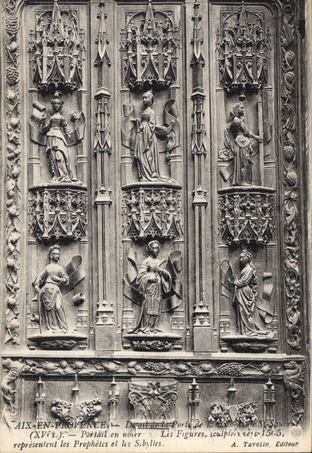 Aix-en-Provence — Détail de la Porte de la Cathédrale Saint-Sauveur — Les Figures sculptées vers 1505, A. Tavelle, Editeur