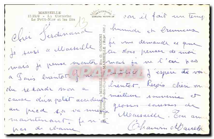 CPA Marseille la Corniche le Petit Nice et les Iles  — Verso