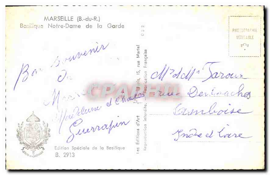 CPA Marseille B du R Basilique Notre Dame de la Garde  — Rückseite