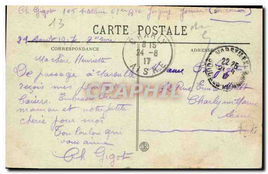 CPA Marseille Fontaine Cantini Place Castellane  — Rückseite