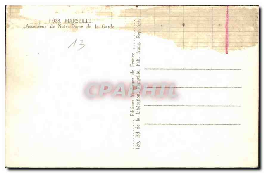 CPA Marseille Ascenseur de Notre Dame de la Garde  — Rückseite
