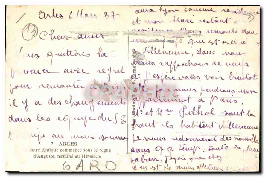 CPA Arles Theatre Antique commence sous la regne d'Auguste termine au III siecle  — Rückseite