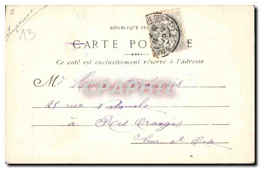 CPA Marseille Palais Longchamp Motif Principal  — Verso