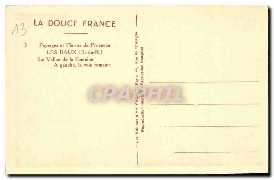 CPA Paysages et Pierre de Provence les Baux B du R le Vallon de la Fontaine a gauche la voie romaine — Verso