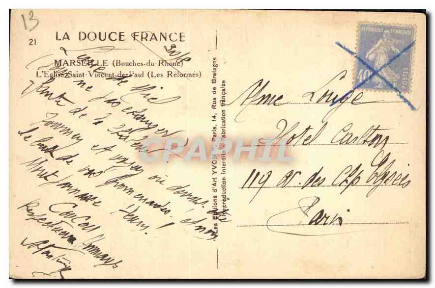 CPA Marseille Bouches du Rhone l'Eglise Saint Vincent de Paul les Reformes  — Verso