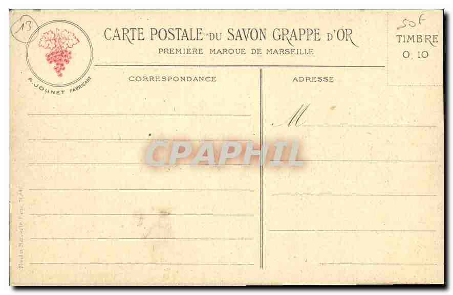 CPA Collection des Savonneries de la Grappe Marseille  — Rückseite