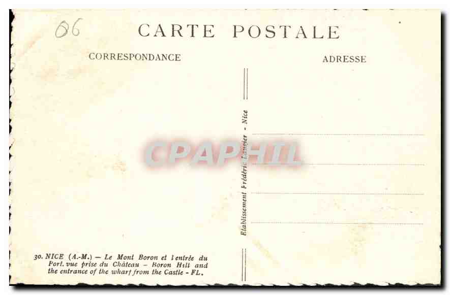 CPA Nice A M le Mont Boron et l'entree du Port vue prise du Chateau  — Rückseite