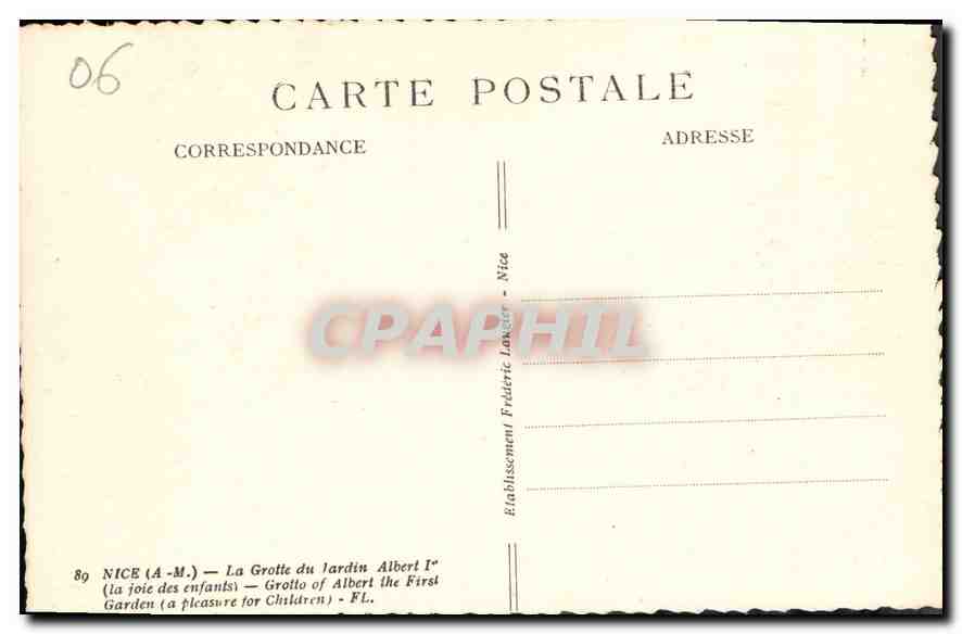CPA Nice A M la Grotte du Jardin Albert Ier la joie des enfants  — Rückseite